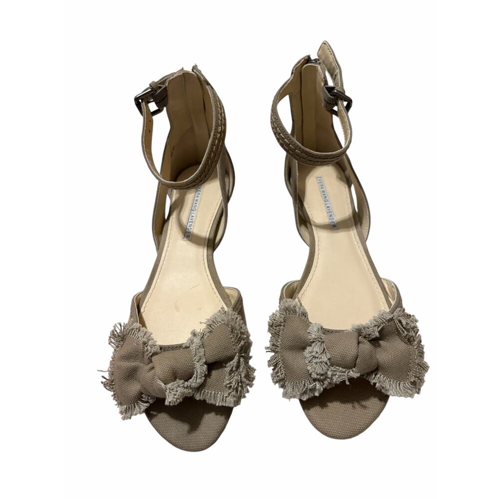 Vera Wang Lavender Taupe Canvas Bow Ankle Strap Flats Size 8
